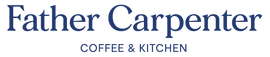 The logo for Father Carpenter Coffee & Kitchen, featuring the brand name in a dark blue serif font with 'COFFEE & KITCHEN' written underneath in a sans-serif font, centered on a plain white background.